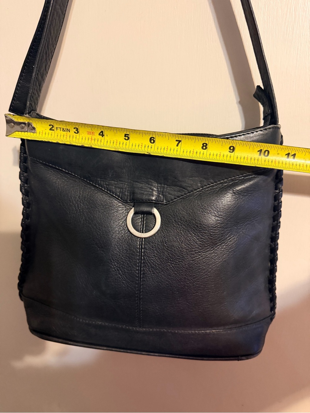 Vintage Black Genuine Leather Shoulder Bag Made in Colombia Braided Trim - Picture 15 of 15